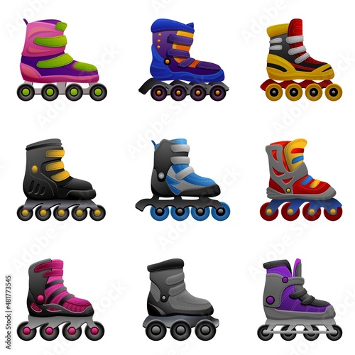 Inline skates icons set cartoon vector. Inline activity