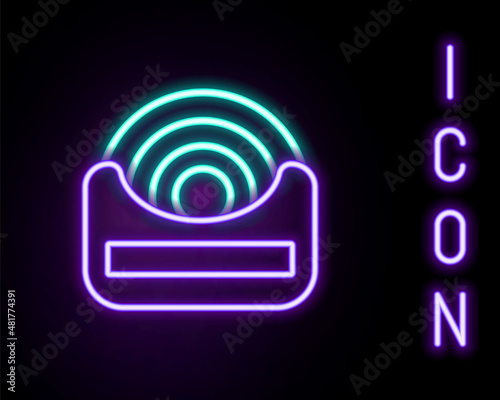 Glowing neon line Dental floss icon isolated on black background. Colorful outline concept. Vector