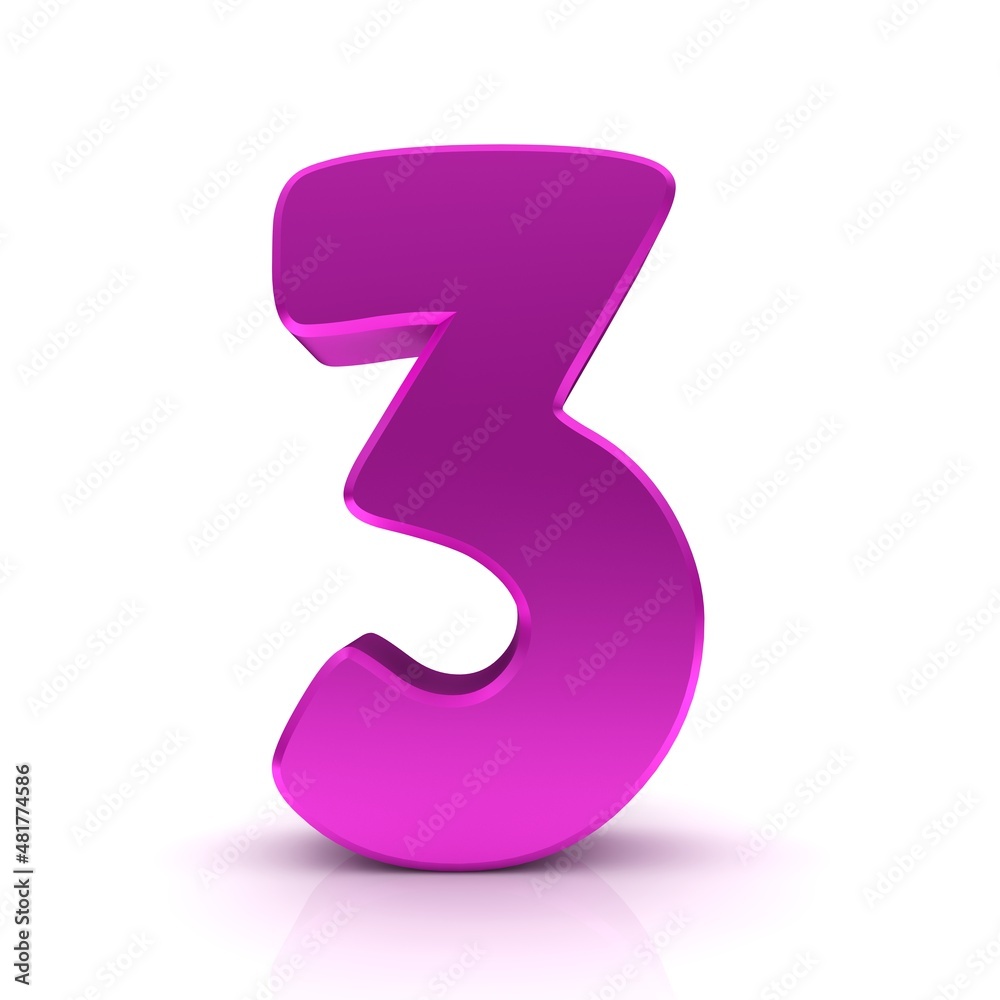 3 number pink 3d three