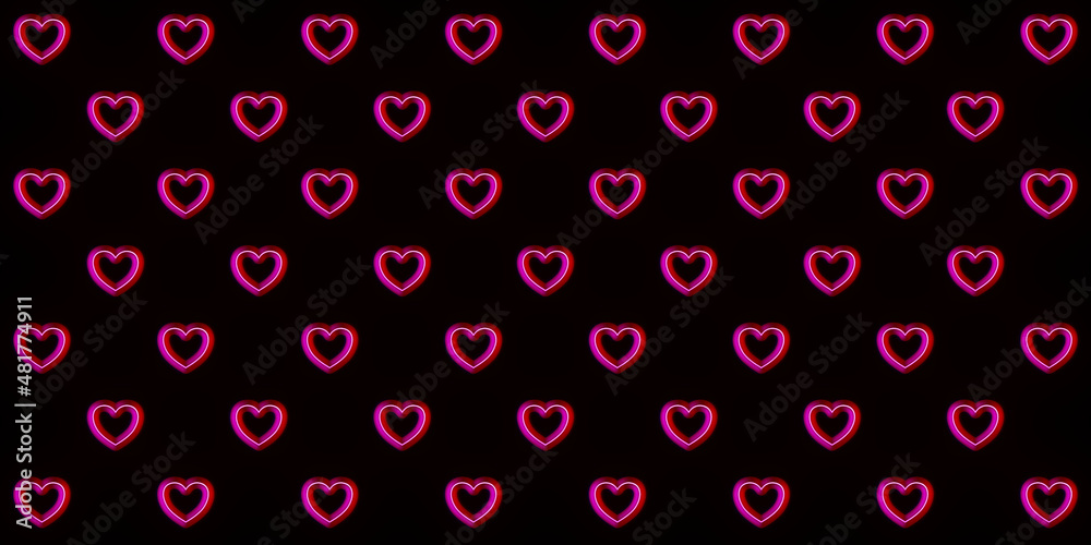 Small hearts from collection red pink glowing neon pattern. Many small hearts on a black background. Valentine's day, love, romance. Poster, banner, card, web. Style of 80s, 90s - retro neon trend. Small hearts from collection red pink glowing neon pattern. Many small hearts on a black background. Valentine's day, love, romance. Poster, banner, card, web. Style of 80s, 90s - retro neon trend.