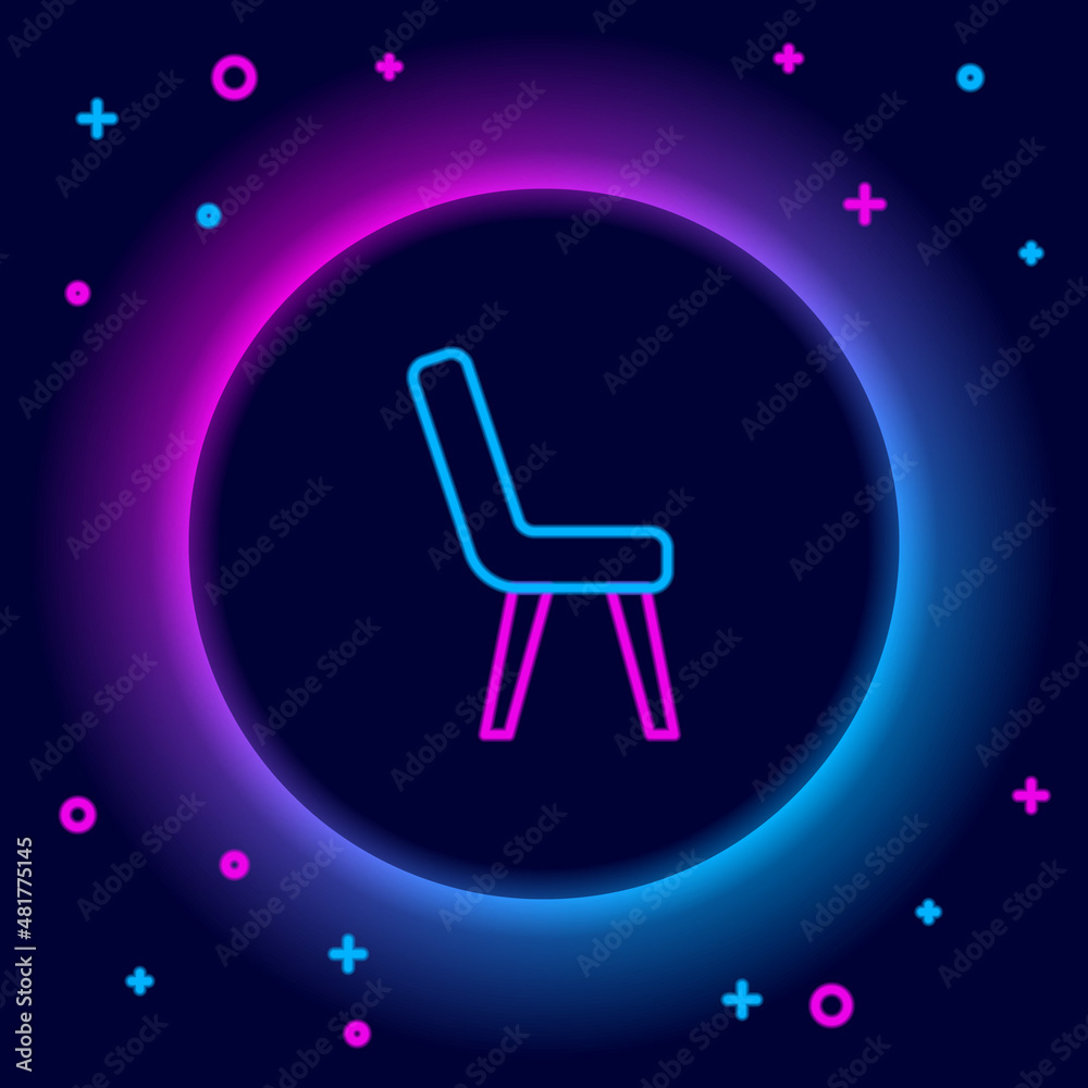 Glowing neon line Armchair icon isolated on black background. Colorful outline concept. Vector Glowing neon line Armchair icon isolated on black background. Colorful outline concept. Vector