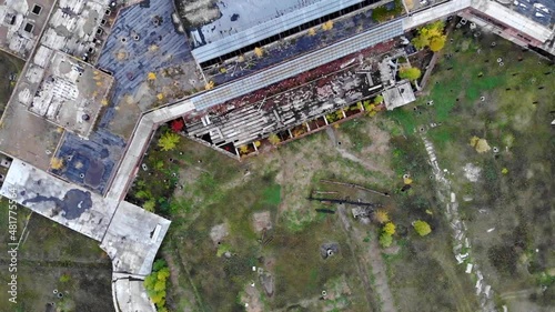 Aerial view on old abandoned airport and runaway