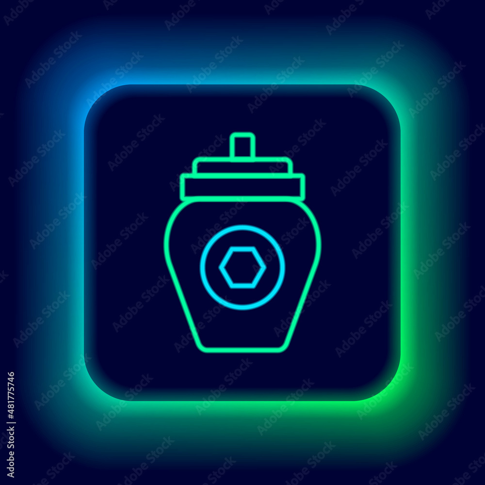 Glowing neon line Jar of honey icon isolated on black background. Food bank. Sweet natural food symbol. Colorful outline concept. Vector Glowing neon line Jar of honey icon isolated on black background. Food bank. Sweet natural food symbol. Colorful outline concept. Vector