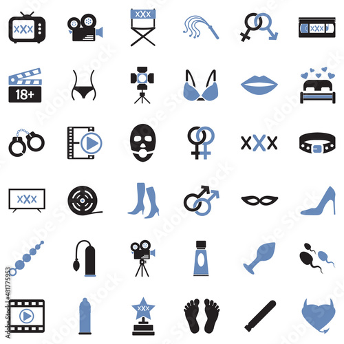 Adult Movie Icons. Two Tone Flat Design. Vector Illustration.