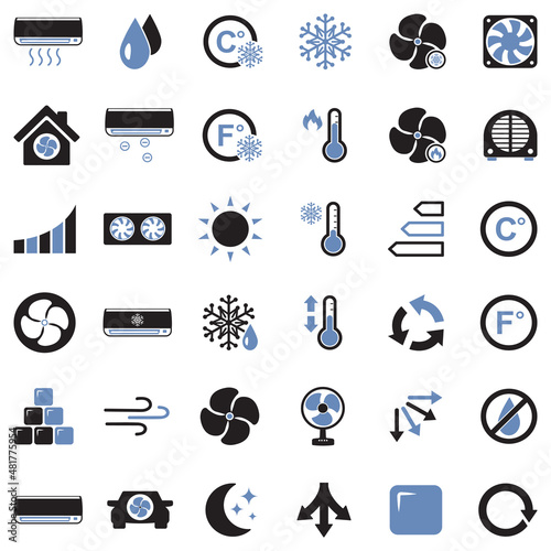 Air Conditioning Icons. Two Tone Flat Design. Vector Illustration.