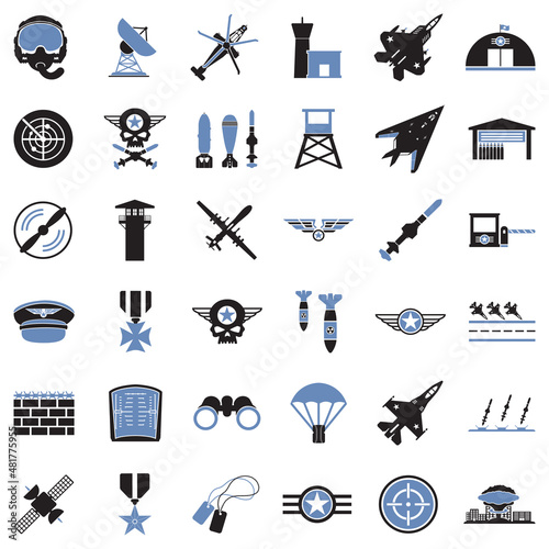 Air Force Icons. Two Tone Flat Design. Vector Illustration.