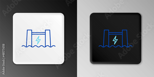 Line Hydroelectric dam icon isolated on grey background. Water energy plant. Hydropower. Hydroelectricity. Colorful outline concept. Vector