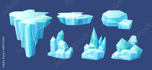 Crystals of ice, iceberg broken pieces of ice, icicles