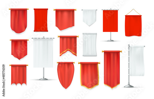 Realistic red and white textile banners set.
