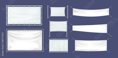 Free Download Realistic white textile banners set. Cotton banners, blank flags, posters. - GFXLoad