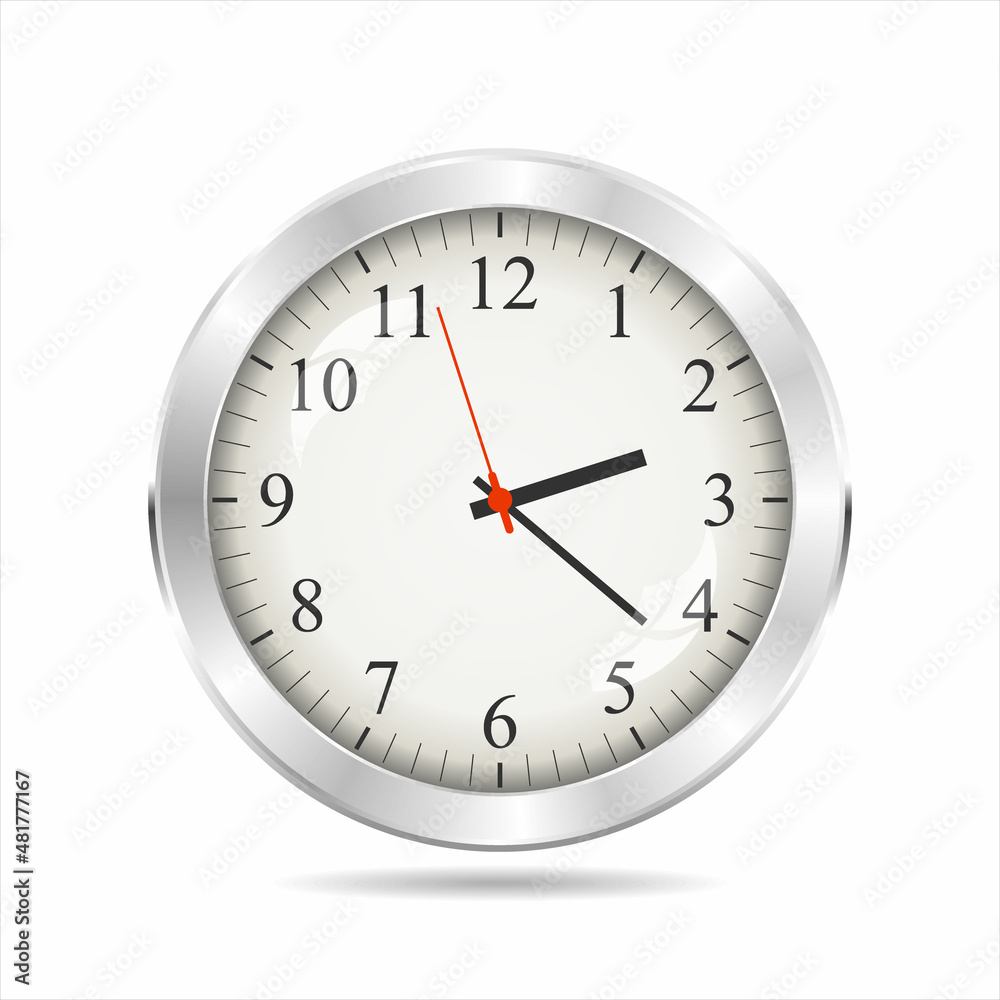 Wall Clock metal chrome frame isolated on white background design Wall Clock metal chrome frame isolated on white background design