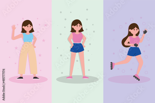 set of girls healthy lifestyle
