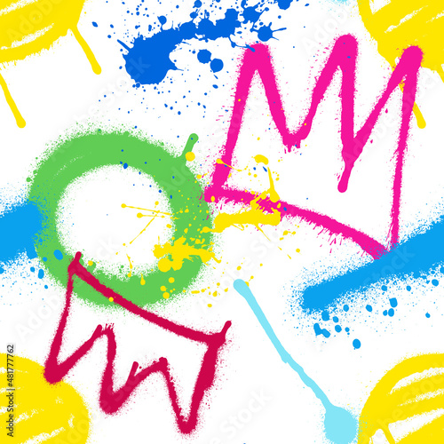 Bright graffiti spray paint seamless pattern. Vector illustration. Vector illustration