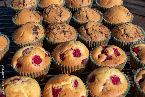 close up of cranberry and chocolate muffins