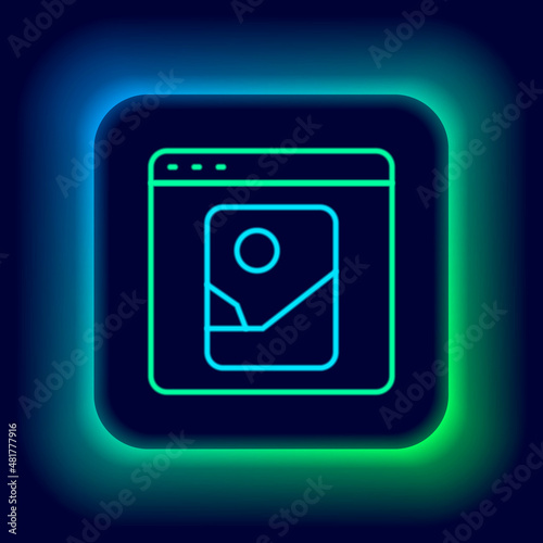 Glowing neon line Photo retouching icon isolated on black background. Photographer, photography, retouch icon. Colorful outline concept. Vector