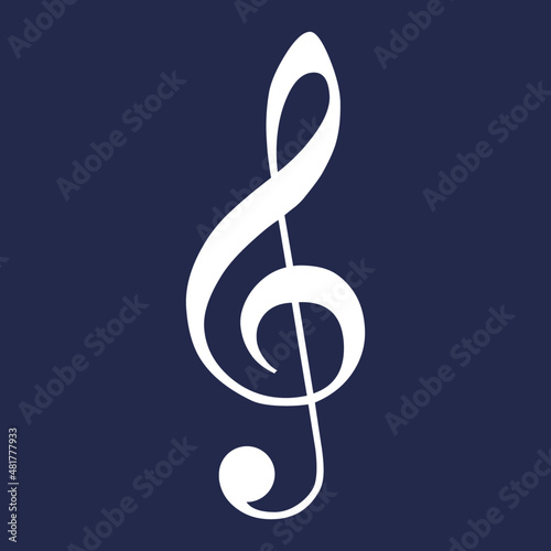Vector high quality icon illustration of Treble clef white symbol isolated on dark background