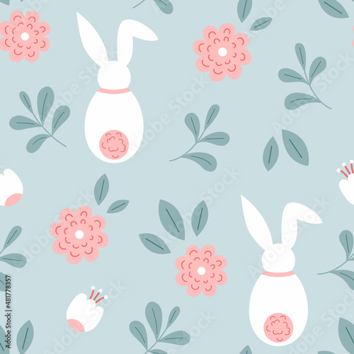 Seamless pattern with easter bunny and flowers