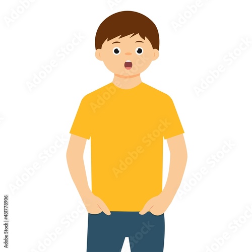 The portrait  of suprised boy in flat style. Human emotions. Vector illustration isolated on white background
