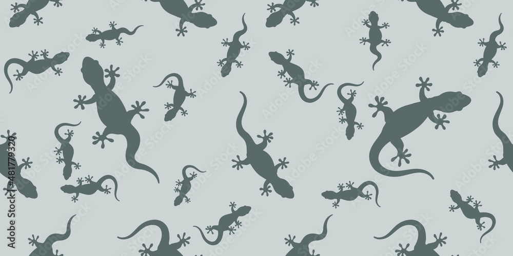 Fototapeta premium Seamless pattern with gecko lizards. Design for fabric, curtain, background, carpet, wallpaper, clothing, wrapping, Batik, fabric,Vector illustration