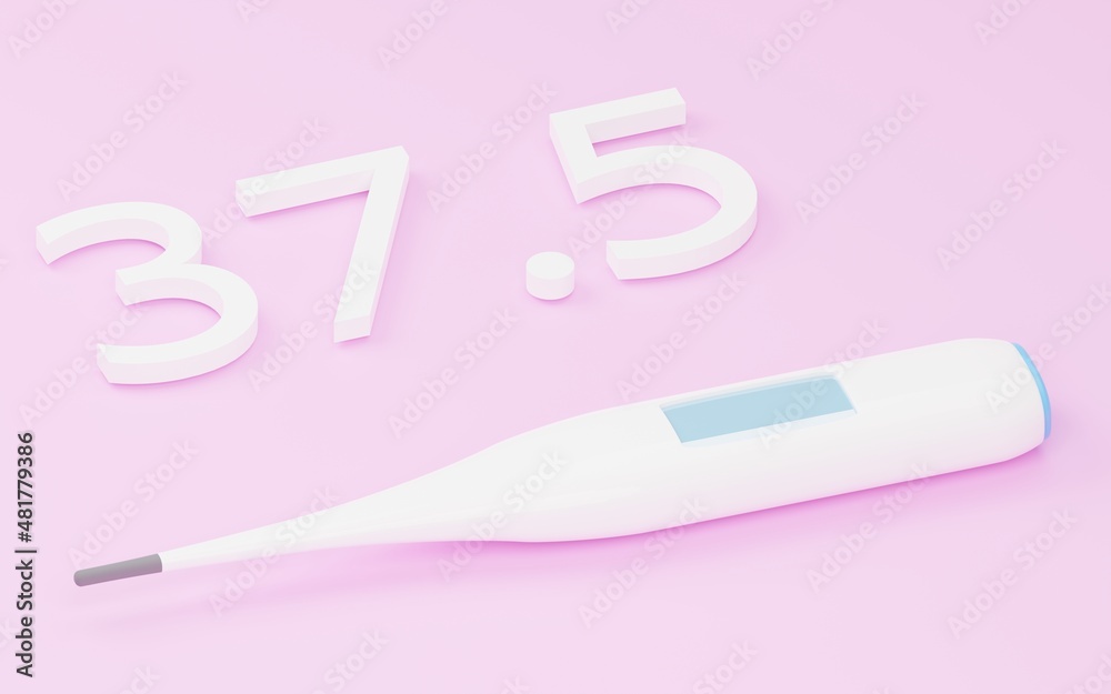 3DCG、体温計と37.5度の立体文字