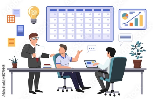 Business planning meeting concept background cartoon vector. Business meeting