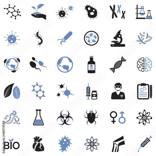 Biology Icons. Two Tone Flat Design. Vector Illustration.
