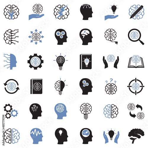 Brain Icons. Two Tone Flat Design. Vector Illustration.