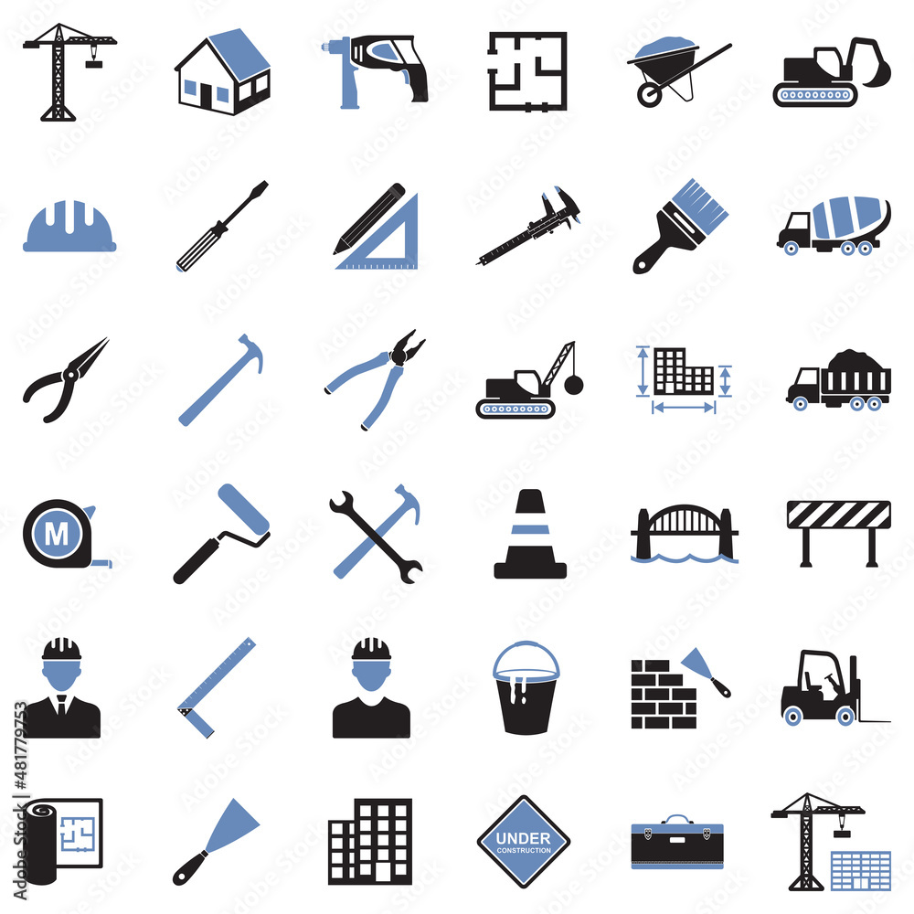 Obraz premium Builder Icons. Two Tone Flat Design. Vector Illustration.