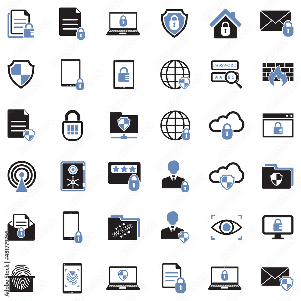 Business Data Protection Technology Icons. Two Tone Flat Design. Vector Illustration. Business Data Protection Technology Icons. Two Tone Flat Design. Vector Illustration.