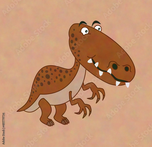 Brown dinosaur with spots and big claws and sharp teeth - illustration