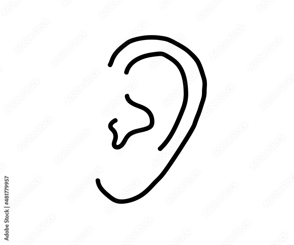 Naklejka premium Human ear on a white background. Sketch. Vector illustration.