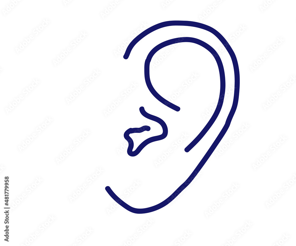 Human ear on a white background. Sketch. Vector illustration. Human ear on a white background. Sketch. Vector illustration.