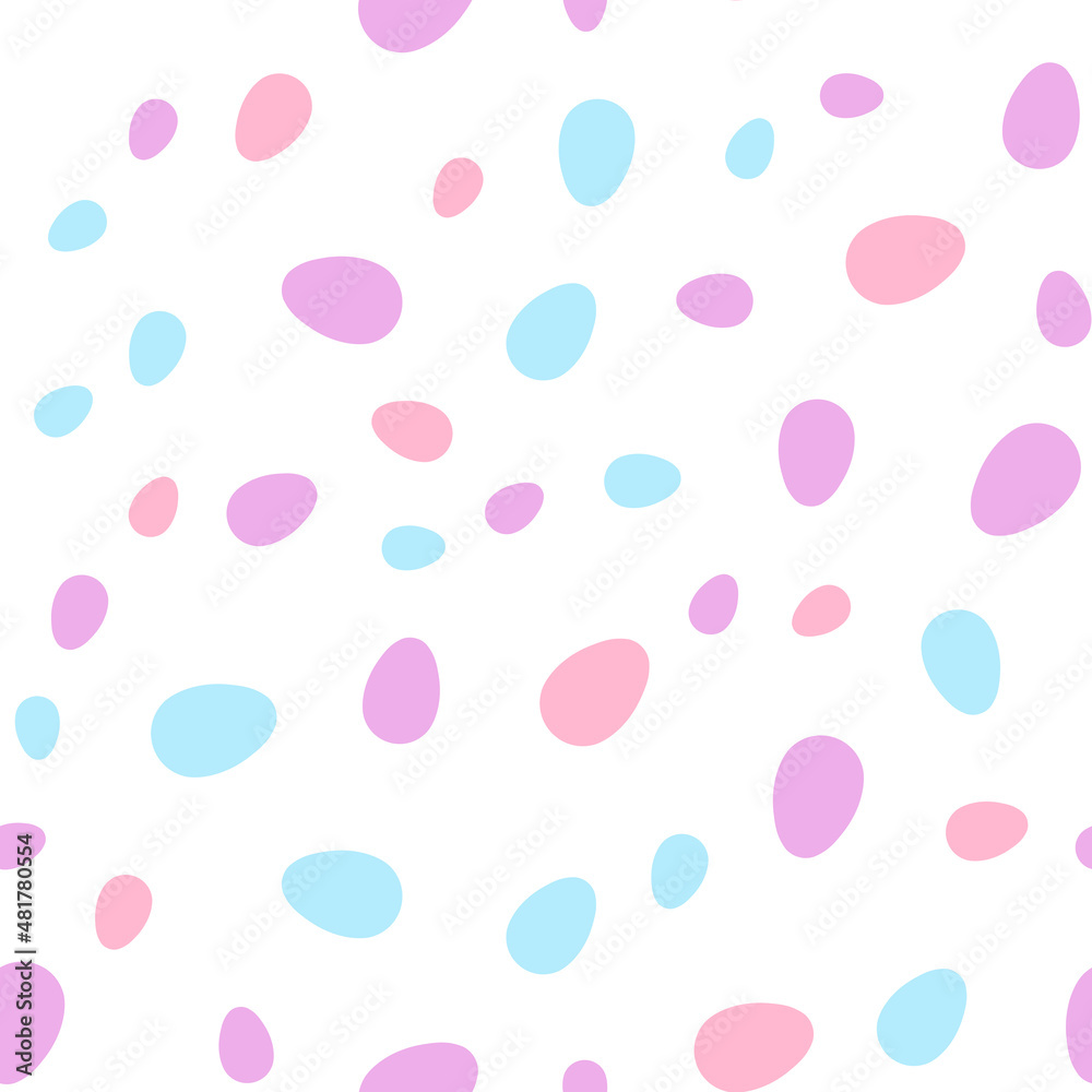 Happy Easter seamless pattern with colorful eggs on white background. Polka dots design for card, postcard, wallpaper, posters. Vector stock illustration. Cartoon style Happy Easter seamless pattern with colorful eggs on white background. Polka dots design for card, postcard, wallpaper, posters. Vector stock illustration. Cartoon style