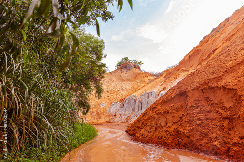 Fototapeta Naklejka Na Ścianę i Meble -  Fairy Stream in Mui Ne, Phan Thiet, Viet Nam. Beautiful landscape with red river and sand.