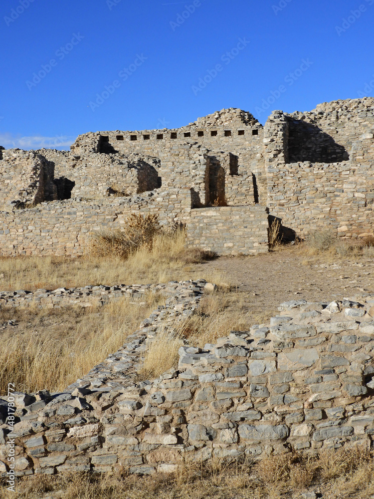 the ancient ruins  of a spanish franciscan mission  church at the gran quivira unit of the salinas pueblo missions national monument in southern new mexico on a sunny winter day