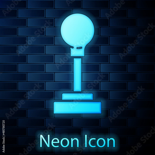 Glowing neon Gear shifter icon isolated on brick wall background. Manual transmission icon. Vector