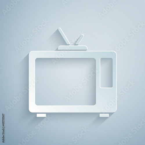Paper cut Retro tv icon isolated on grey background. Television sign. Paper art style. Vector