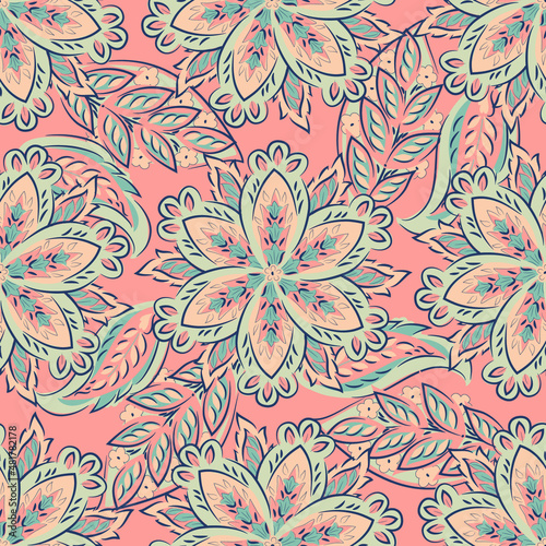 flowers seamless pattern. Ethnic floral vector background © antalogiya