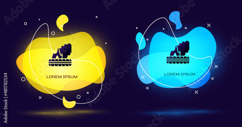 Black Lying burning tires icon isolated on black background. Abstract banner with liquid shapes. Vector