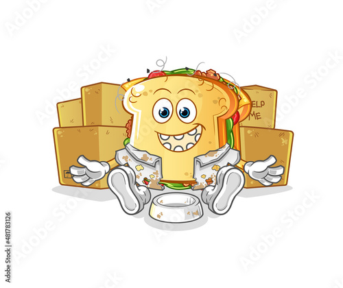 sandwich homeless character. cartoon mascot vector