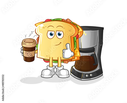 sandwich drinking coffee illustration. character vector