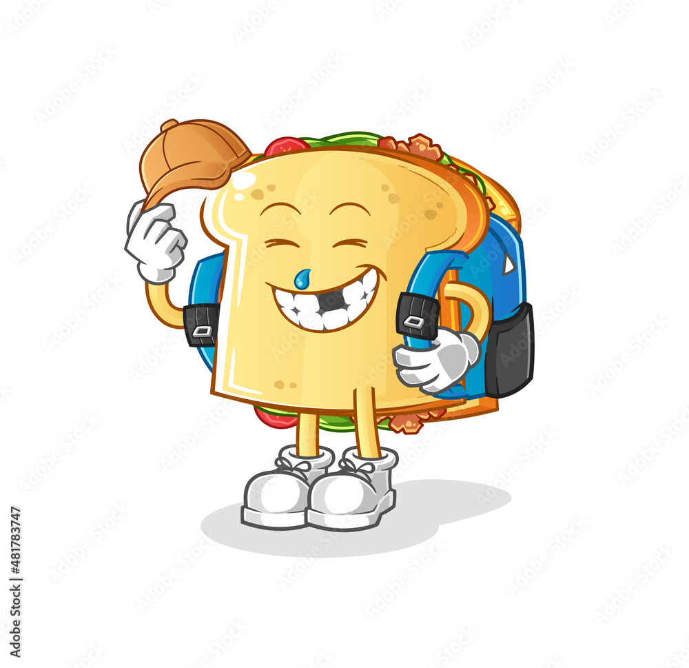 Obraz premium sandwich goes to school vector. cartoon character