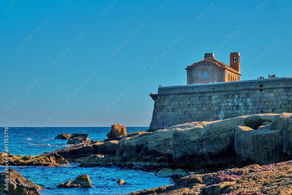 The old church on the island of Tabarca, in the Spanish Mediterranean, in front of Santa Pola, Alicante