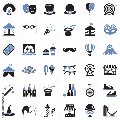 Carnival Icons. Two Tone Flat Design. Vector Illustration.