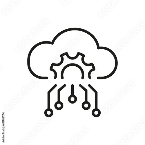 Cloud Server Setting Line Icon. Cloud Computing Configuration Linear Pictogram. Digital Cloud with Gear Configuration Concept Outline Icon. Editable Stroke. Isolated Vector Illustration
