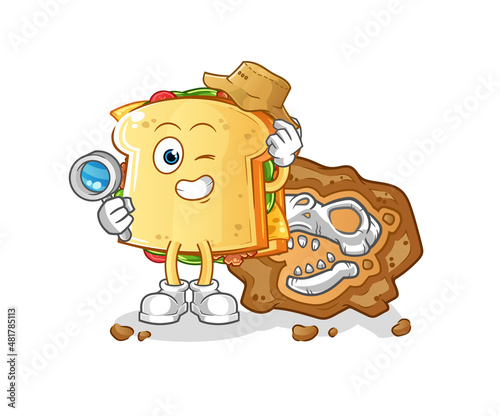 sandwich archaeologists with fossils mascot. cartoon vector