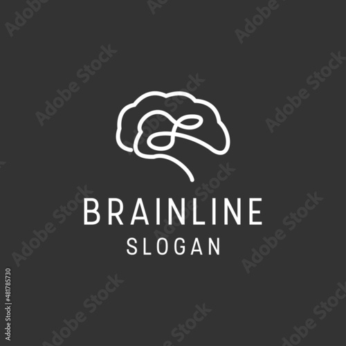 Brain outline art monoline logo vector icon on black backround