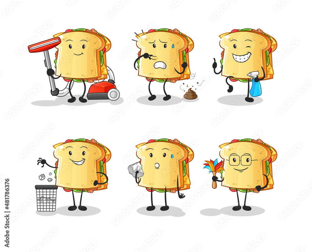 sandwich cleaning group character. cartoon mascot vector sandwich cleaning group character. cartoon mascot vector