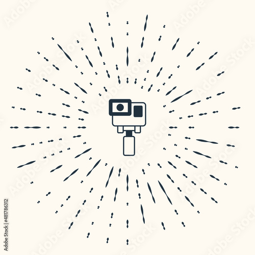 Grey Action extreme camera icon isolated on beige background. Video camera equipment for filming extreme sports. Abstract circle random dots. Vector
