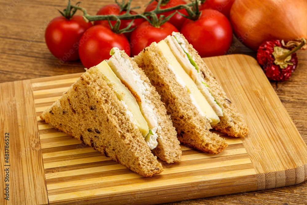 Club sandwich with chicken and cheese